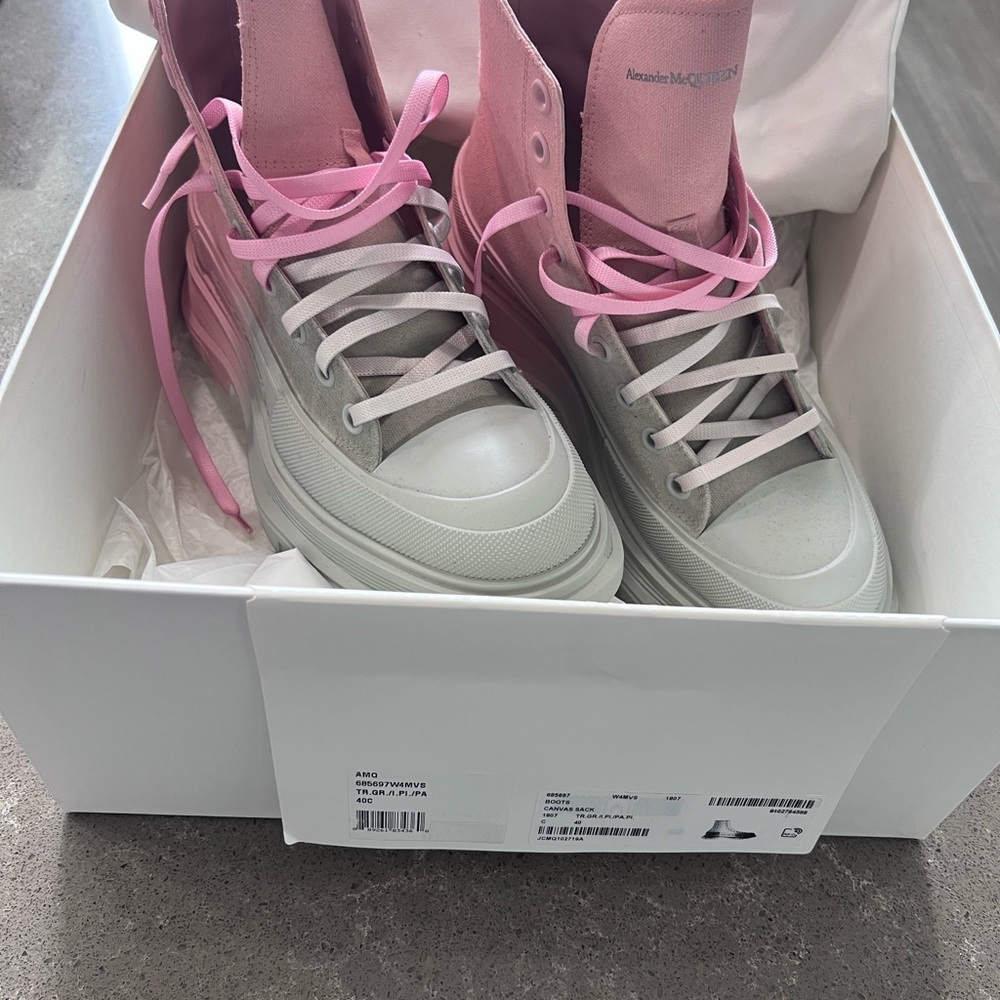 Authentic Alexander McQueen Pink and Gray Platform Sneakers - Picture 3 of 7